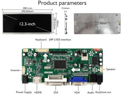 China Factory Supply 12.3inch IPS LCD Panel 1920x720 Resolution FHD LCD Screen LVDS to HD-MI Board High Brightness LCD for TV 12.3inch car monitor for sale