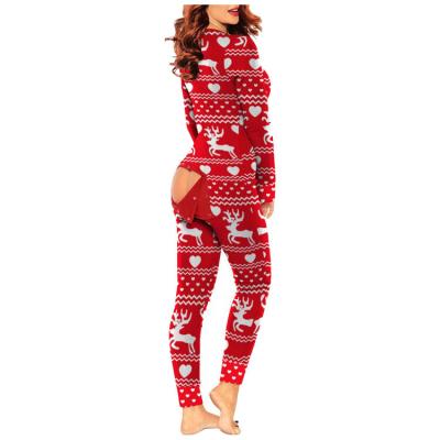 China Designer Customized Thermal Christmas Pajamas Butt Wave Adult Onesie Nightgowns Women Sleepwear Christmas Onesie Pajamas for sale