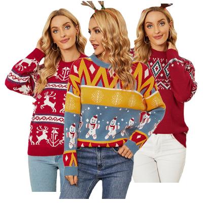 China 2022 Wholesale Women's Winter Jacquard Anti-wrinkle Sweater Adults Colorful Oversized Jumper Korean Top Ugly Christmas Sweater for sale