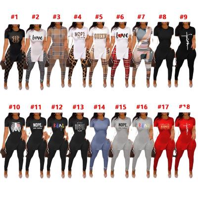 China Anti-pilling Women Clothes Pants Ladies T-shirt Cut Out 2 Piece Pants Sets Teams Women Graphic Print Pants Two Piece Set for sale