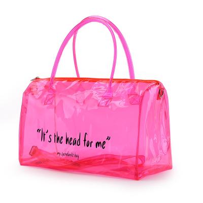 China Fashion Sneaky Gym Bag Waterproof Overnight Tie Bags Transparent PVC Overnight Jelly Spend Overnight Bag For Women for sale