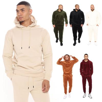 China Wholesale Men's Casual Jogging 2 Piece Velvet Tracksuit Pull On Sweatpants Men Clothing Over Sweatshirts Hoodie Set for sale