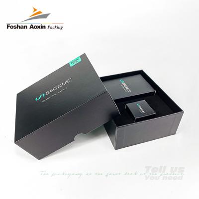 China Customized Recyclable UV Coating Luxury Black Logo Paper Cardboard Packaging Box For Cosmetics for sale