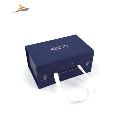 China Customized Design Recyclable Printing Luxury Magnetic Folding Paper Box Gift Packaging Boxes With Ribbon Handle Closure for sale