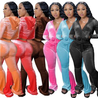 China 2021 Wholesale Custom Made Two Piece Set QUICK DRY Lady Velvet Sweatpants Sweat Suit Logo Zip Hoodie Joggers Women for sale