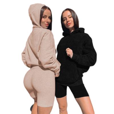 China QUICK DRY 2022 Hoodie And Biker Shorts Fits Track Joggers Sweatpants And Hoodie Set Short Two Piece Set Women Biker Shorts Sets Women for sale