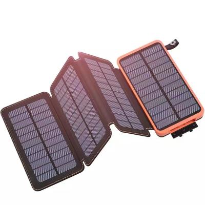 China Portable High Quality Leather Cover Charging Product 2022 Solar Power Bank 2 Times 10000mAh 25000mAh 2 Optional Solar Panel 3 4 5 6 Solar Charger For Outdoor for sale