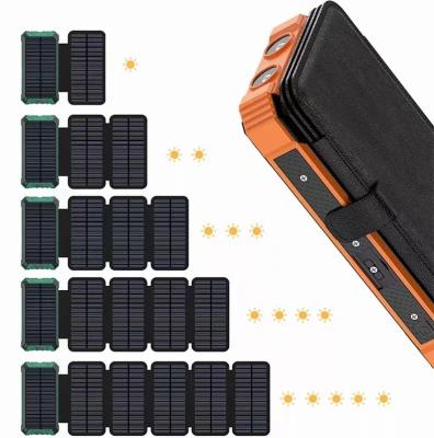 China 4 Cables Outdoor Camping Power Bank 20000mAh Collapsible Waterproof Solar Wireless Folding Solar Charger Built In Cables LED Torch for sale