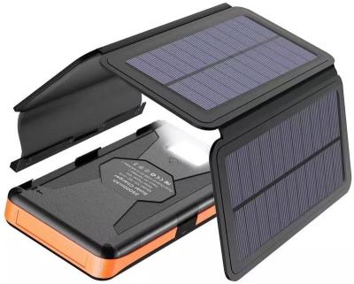 China Hot Selling Portable High Quality Leather Cover Amazon Power Bank 25000mAh Folding Solar Magnetic Solar Charger 3USB Output LED Waterpoof Flashlight for sale