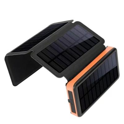 China Factory Wholesale High Quality Portable 25000mAh Leather Cover Folding Mobile Solar Charger Power Bank for sale