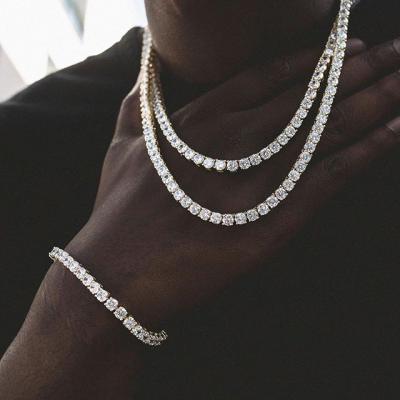 China Miss Jewelry Men's CZ Diamond Iced Out Tennis Chain Custom 925 Sterling Silver Necklace 4mm Hiphop for sale