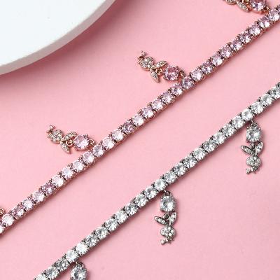 China TRENDY Design Crystal Bunny Tennis Chain Necklace Classic Hips Hops Chain Bunny Necklace Bling for sale