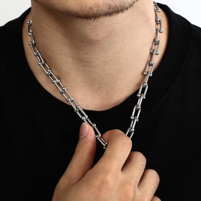 China Miss Jewelry New Design U Type Silver Hiphop Hera Men's White Gold Stainless Steel Lock Chains Necklace for sale