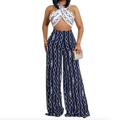 China Print QUICK DRY Tie Circle Front Crop Top Wide Leg Panties Set For Women for sale