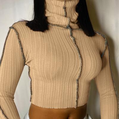 China Anti-pilling Women's Turtle Neck Bulky Contrast Quilting Side Tops Winter for sale