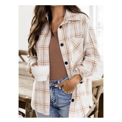 China Anti-pilling Polyester Tops Temperament Commuter Fashion Plaid Ladies Hot Sale Long Sleeve Shirt for sale