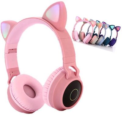 China High Quality Stereo Sound Girls Led Cat Ear Headphones BT028 P47 Foldable Light Up Cute Cat Ear Gaming Headset Over Ear Headphones for sale