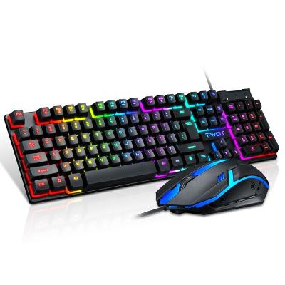 China For Gaming T-wolf TF200 Cool Colorful Backlit Backlit Gaming Keyboard Mouse Combos Wired Gamer Keyboard and Mouse Set for sale