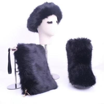 China Flat Fashion Ladies Black Faux Fur Boot Set Covers Seller for sale