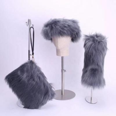 China Gray Flat Winter Snow Faux Fur Covers Headband And Purse Set Women Toddler Baby Boots for sale