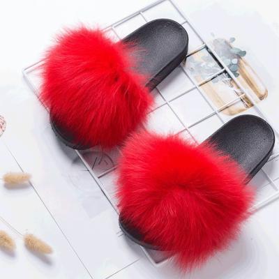 China Wholesale new fashion trend design women luxury fur slides with real fox fur PVC plush plastic fox fur slipper for sale