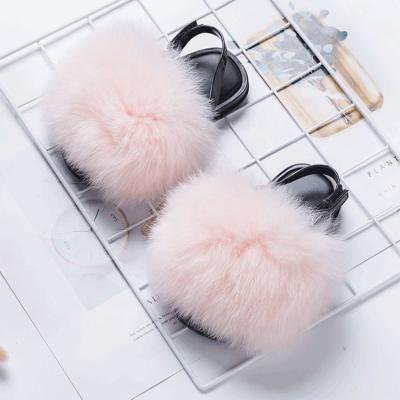 China Baby Fashion 100% Real Fox Fur So Cute Anti-slippery Baby Slippers for sale