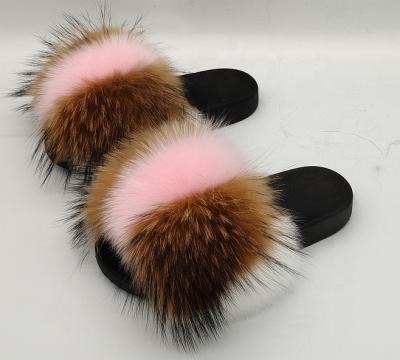 China Fashion Trend Hot Sales Plus Size Slide Sandals Women Fur Slippers Fluffy Fox Fur Slides for sale