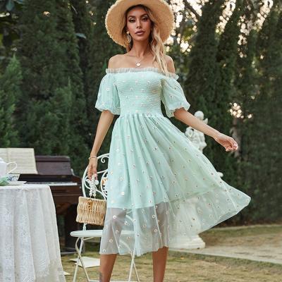 China Anti-wrinkle factory direct sale summer fashion stylish shorts sheaths a Word shoulder temperament high waist sexy women dress for sale