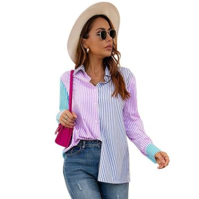 China Autumn Oversized Cardigan Style Fashion Street Anti-pilling Long Sleeve Striped Shirt For Ladies Women for sale