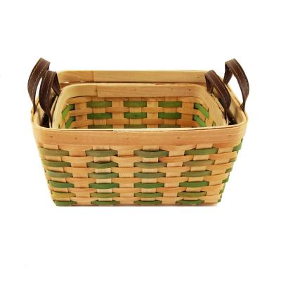 China China Natutal Woodclip Wooden Storage Basket Weaving Basket With Handle for sale