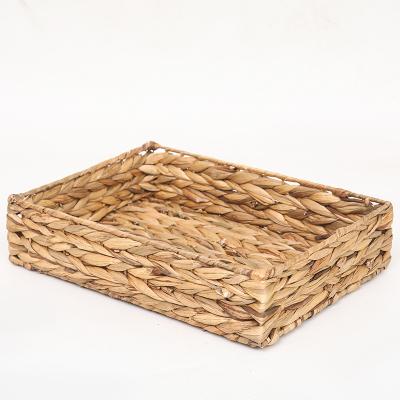 China Sustainable Water Hyacinth Basket Seagrass Fruit Bread Basket Tray with Handles for sale