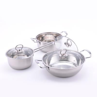 China Convenient Direct Manufacturer Ss 201 Polished Stainless Steel Cooking Pots Set Glass Cook Pot for sale