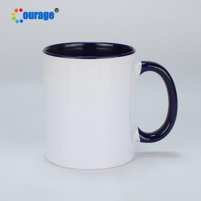 China Durable Colored 11oz Handle And Inside Empty White Sublimation Mugs For Custom Logo for sale