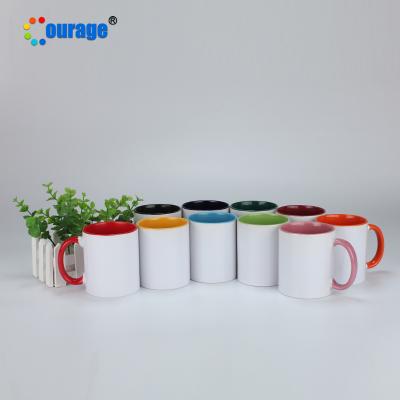 China Durable Colored Handle And Inner Stocked Mugs Sublimation 11oz White Mug for sale