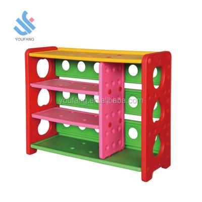 China YF-04002 Easy Plastic Set Kindergarten Home Use Muti-function Kids Book Shelves Toy Plastic Storage Shelves for sale