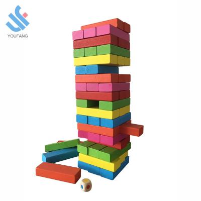 China Building Toy YF-J054C Customized 54pcs Building Blocks Colorful Wooden Layer Wooden Stack Tumbling Tower Building Blocks Wooden Stacking Toys for sale