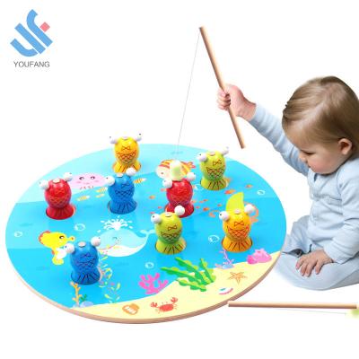 China YF-X3066 3D Portable Fun Fishing Wooden Magnetic Fishing Toys Children Educational Interactive Baby Games Table Toy Game for sale