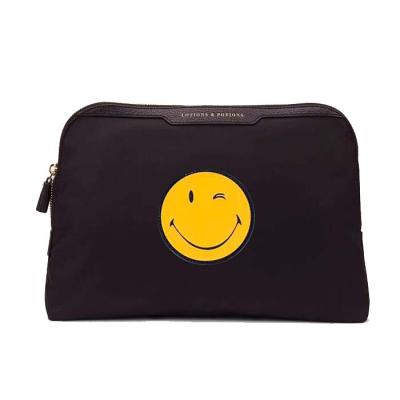 China Fashion Custom Printed NYLON Makeup Bag Travel Cosmetic Bags Women Organizer Pouch Storage Smiley Portable Toiletry Bags for sale