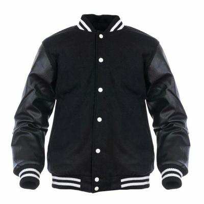 China Custom Viable Viable Wool Body Black /white Sleeve Wool Varsity Leather College Jacket Letterman for sale