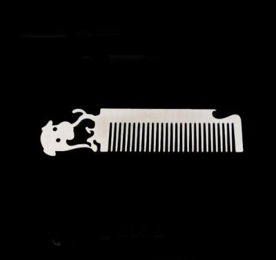 China Custom cool innovative men gift, engrave logo stainless steel animal fancy dog beard comb bottle opener for sale