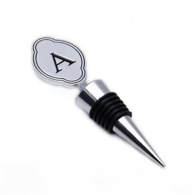 China Great Promotion Gift Wine Accessories Metal Letter A Blank Wine Bottle Stopper Wedding Favor, Chrome Plating for sale