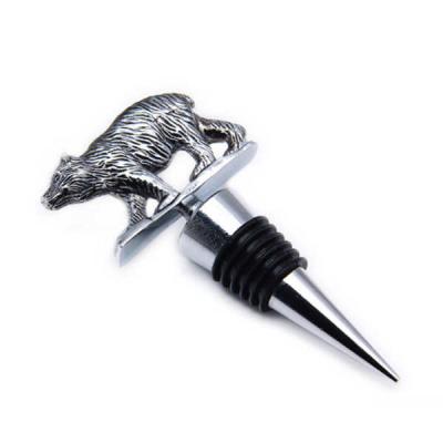 China Die casting zinc alloy 3D animal wild bear wine accessories chrome plated wine bottle stopper wedding favor logo engrave for sale