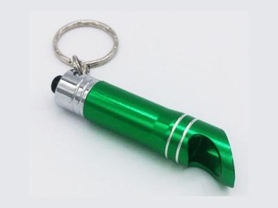 China Promotional Personalized Anodized  Laser Etch Aluminum Keychain  Beer Bottle Opener Mini Flashlight Key Ring for sale