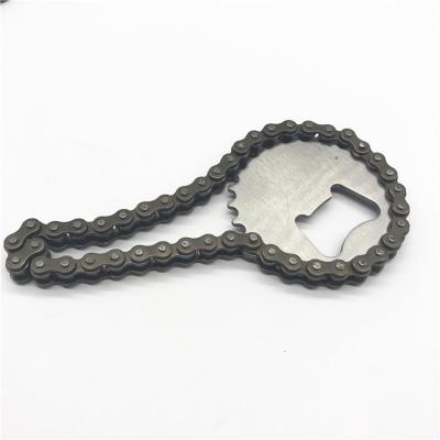 China Cool Innovative Promotion Fancy Gift Brushed Metal Stainless Steel Bicycle Chain Laser Engrave Beer Bottle Opener for sale