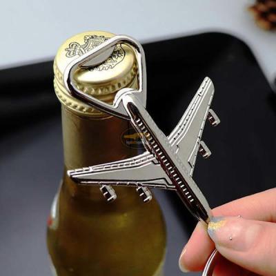 China Cool Innovative Zinc Alloy 3D Air Plane Shape Wedding Favor Key Ring Bottle Opener with Logo Engraved for sale