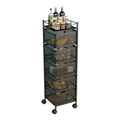 China Black Minimalist Wholesale 5 Tiers Rotating Vegetable and Storage Rack Food Storage Rack Fruit Basket for sale