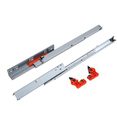 China 3 Fold+Full Extension Hardware Extension Full Cabinet Telescopic Drawer Slide Undermount Push 3 Fold 45mm Suction Rail Slide To Open for sale