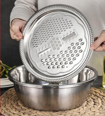 China Sustainable Set Multifunctional Basin Grater Stainless Steel Three Piece Set With Container for sale