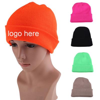 China COMMON High Quality Custom 100% Acrylic Black Winter Knitted Beanie Hat Custom Logo for sale