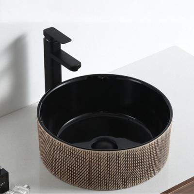 China Countertop Easy Clean Creative Basins Cheap Price Bathroom Sinks Brushed Pattern Art Handmade Basin for sale